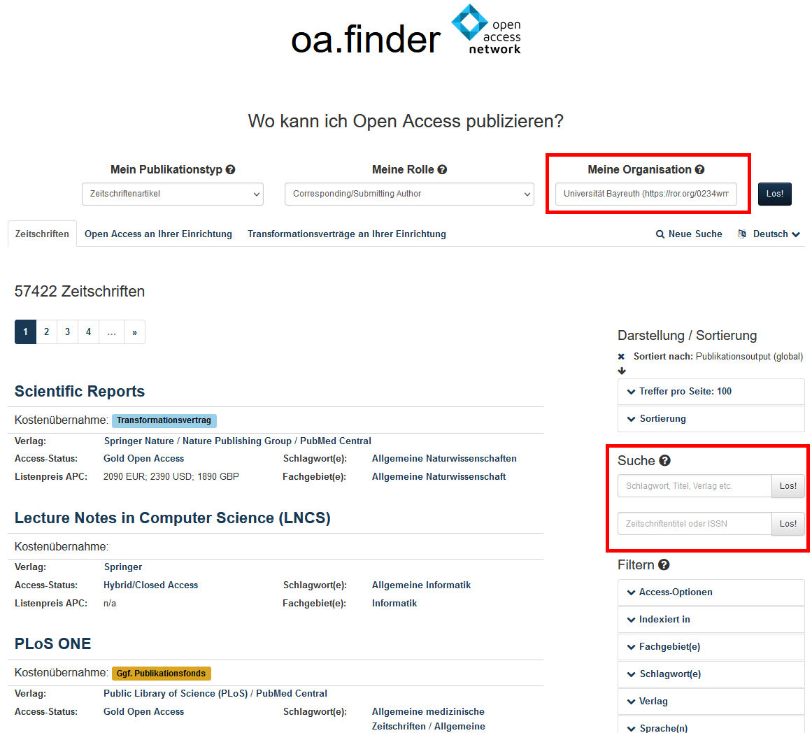 Screenshot des oa.finder