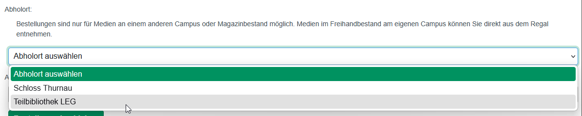 Screenshot UB-Katalog Auswahl Abholort